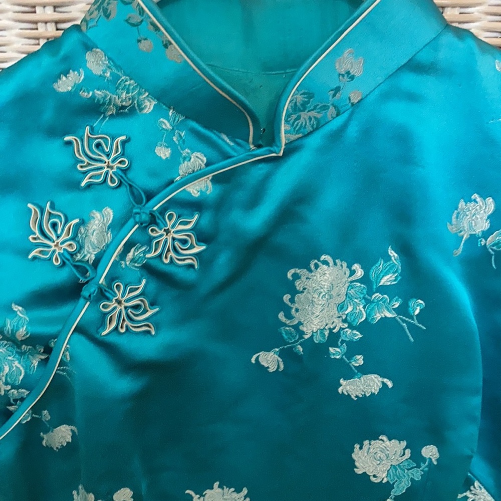 Oriental 100% silk dress custom designed & hand sewn in China.